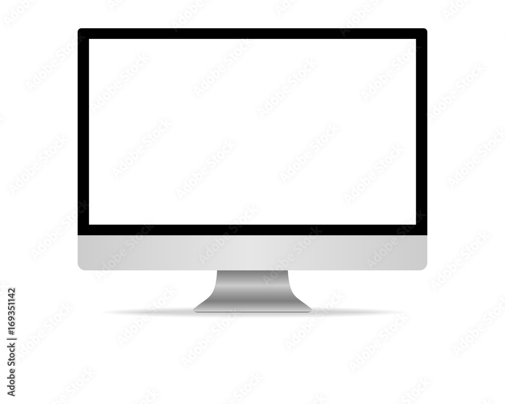 Modern flat screen computer monitor with blank white screen. isolated on white background. Vector illustration.