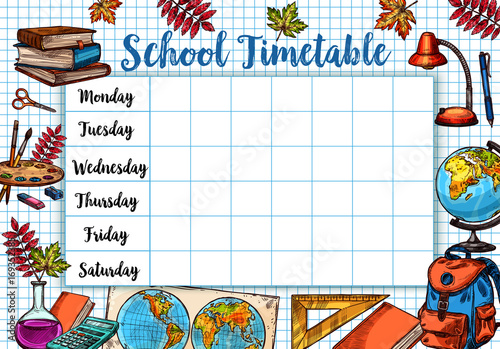 Back to School sketch vector timetable schedule © Vector Tradition