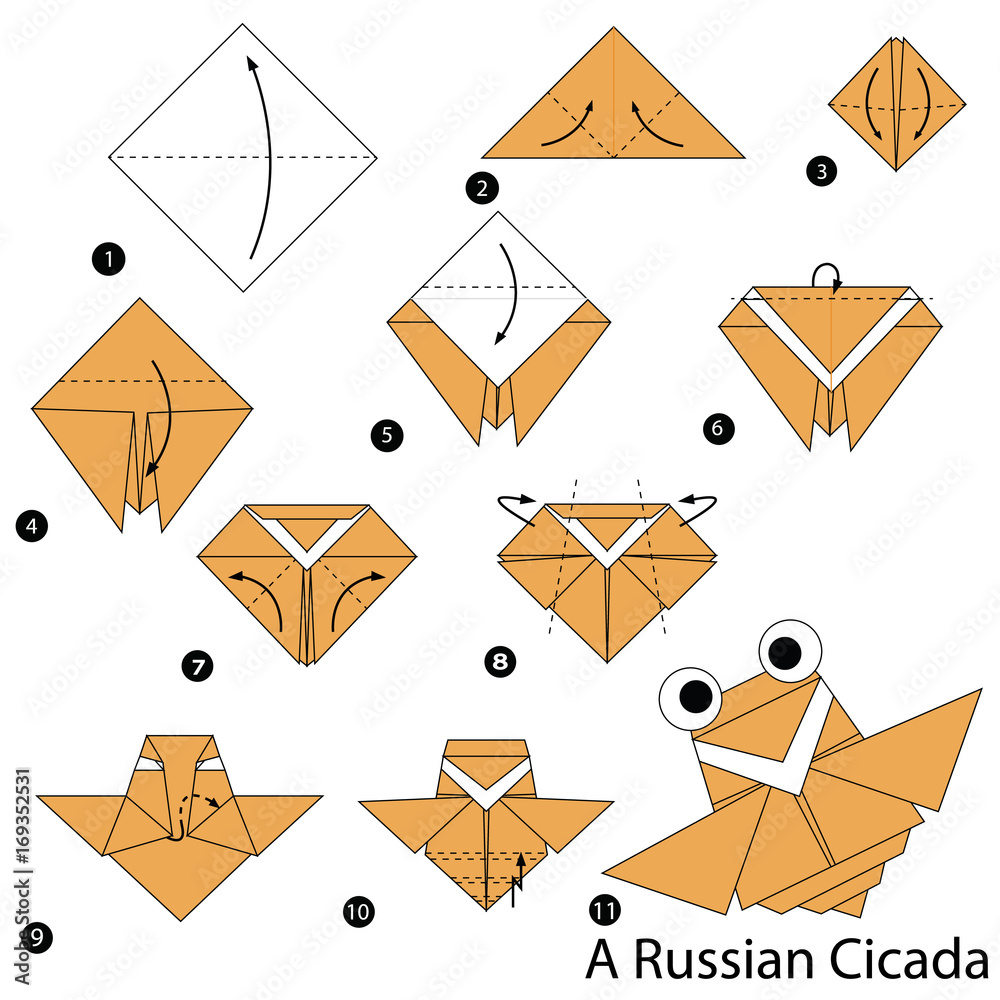 step by step instructions how to make origami A Russian Cicada Stock ...