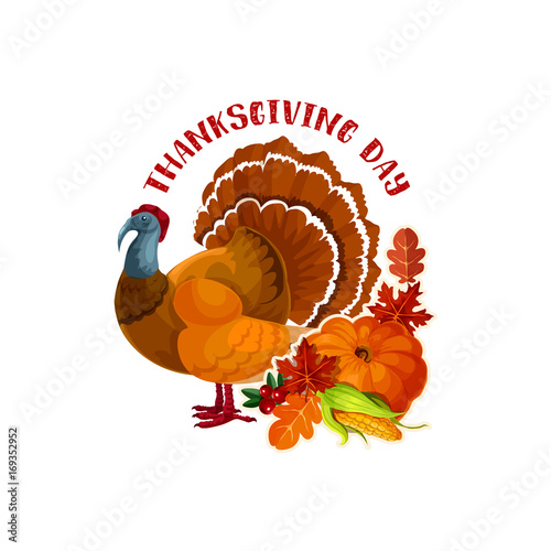 Thanksgiving Day turkey and autumn pumpkin symbol
