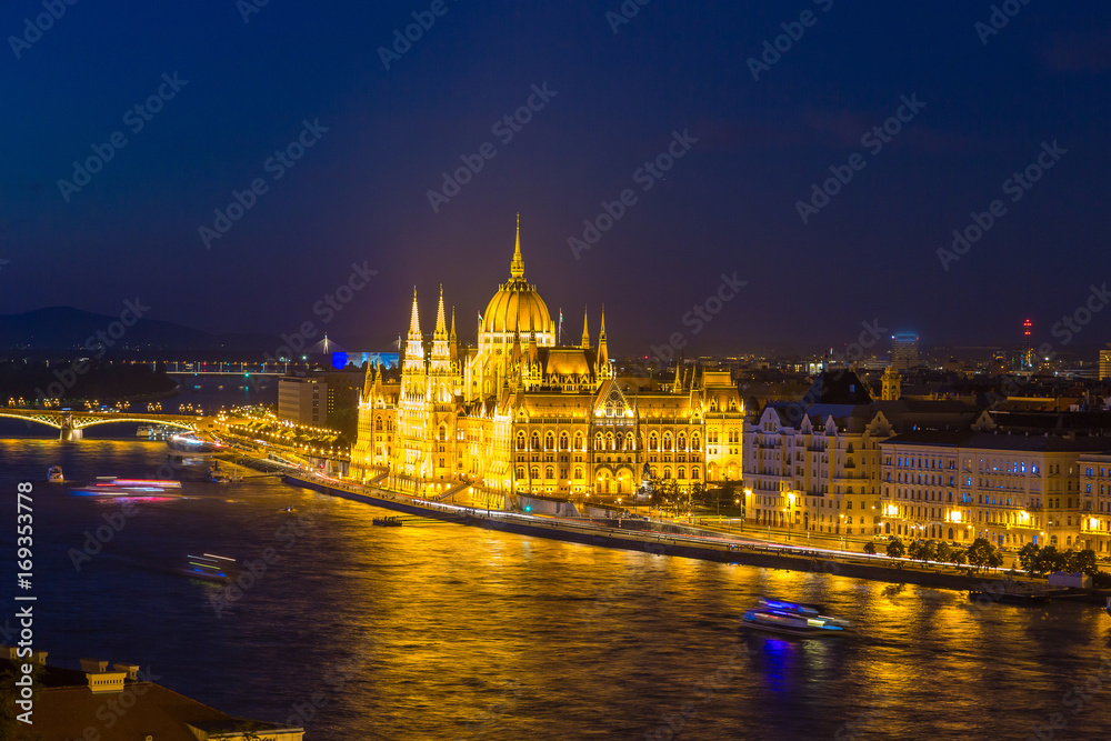 Panoramic view of Budapest at night