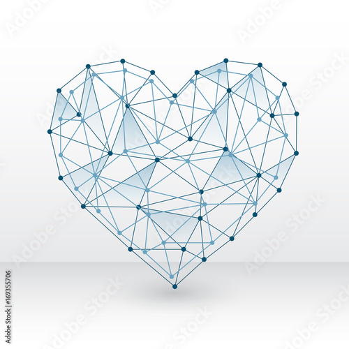 Heart made with connected dots on white background