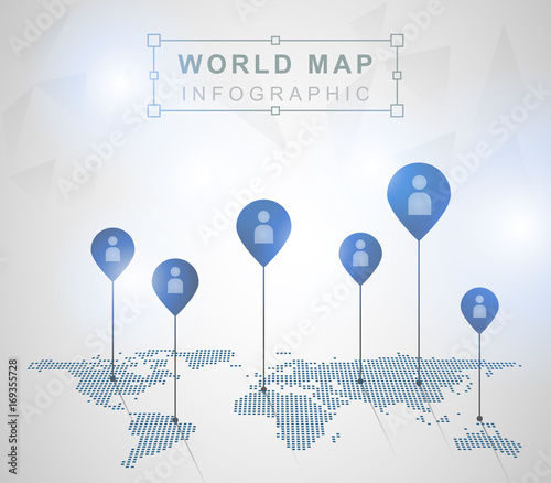 Light World map with pointer marks