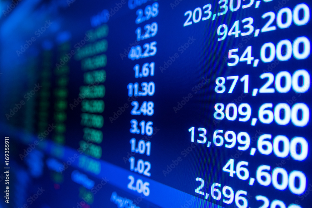 Stock market graph and ticker with blue screen for stock exchange analysis