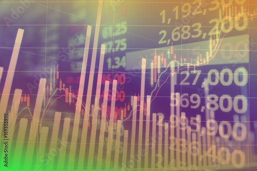 Принти на полотні Stock market graph and ticker with blue screen for stock exchange analysis