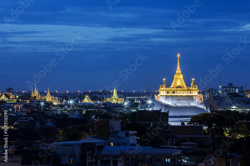 Famous Golden Mount  Wat Sraket Rajavaravihara ancient temple in Bangkok  Thailand