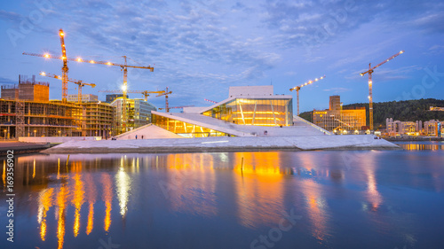 Opera House in Oslo city at night in Norway