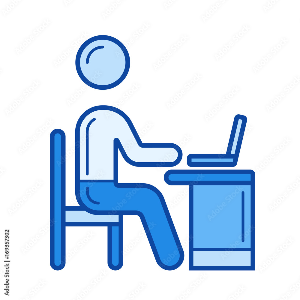 Working person vector line icon isolated on white background. Working person line icon for infographic, website or app. Blue icon designed on a grid system. Working person vector line icon isolated on white background. Working person line icon for infographic, website or app. Blue icon designed on a grid system.