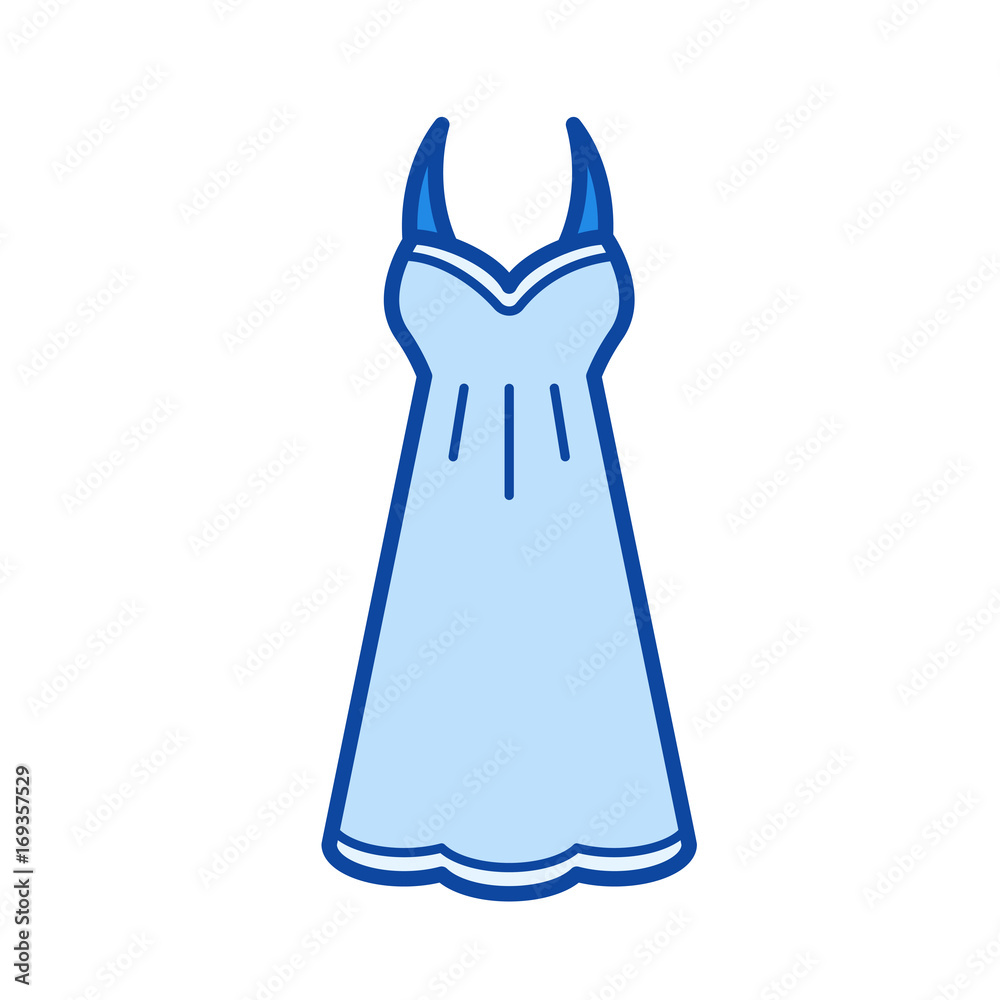 Sundress vector line icon isolated on white background. Sundress line icon for infographic, website or app. Blue icon designed on a grid system. Sundress vector line icon isolated on white background. Sundress line icon for infographic, website or app. Blue icon designed on a grid system.