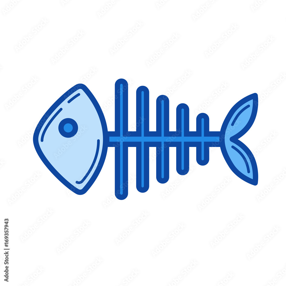 Fish skeleton vector line icon isolated on white background. Fish skeleton line icon for infographic, website or app. Blue icon designed on a grid system.
