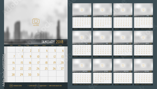 Vector of Calendar 2018 new year ,12 month calendar set with navy blue modern style,week start at Sunday,Template for place your photo.