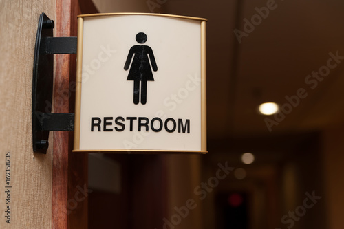 Women restroom sign close up