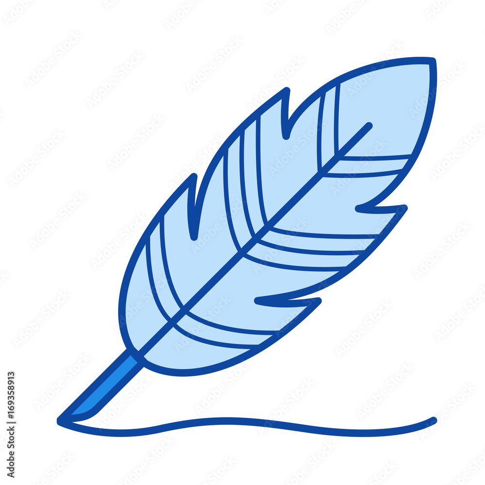 Writing feather vector line icon isolated on white background. Writing feather line icon for infographic, website or app. Blue icon designed on a grid system. Writing feather vector line icon isolated on white background. Writing feather line icon for infographic, website or app. Blue icon designed on a grid system.