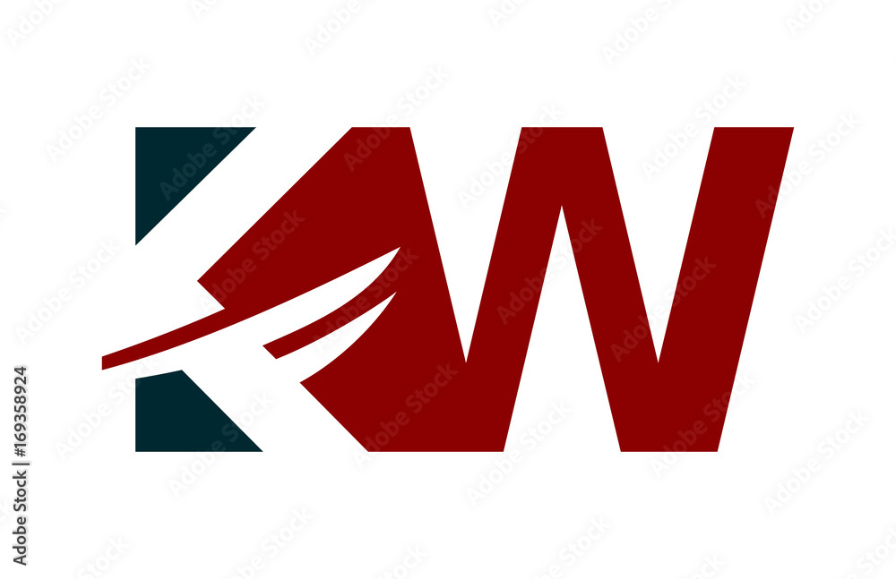 KW Red Negative Space Square Swoosh Letter Logo KW Red Negative Space Square Swoosh Letter Logo