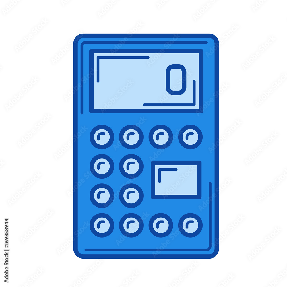 Calculator vector line icon isolated on white background. Calculator line icon for infographic, website or app. Blue icon designed on a grid system. Calculator vector line icon isolated on white background. Calculator line icon for infographic, website or app. Blue icon designed on a grid system.