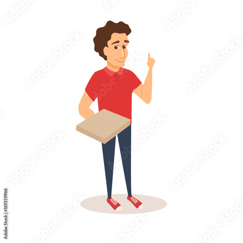 courier holds pizza box