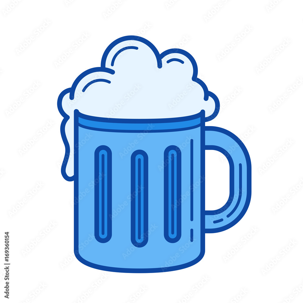 Mug of beer vector line icon isolated on white background. Mug of beer line icon for infographic, website or app. Blue icon designed on a grid system. Mug of beer vector line icon isolated on white background. Mug of beer line icon for infographic, website or app. Blue icon designed on a grid system.