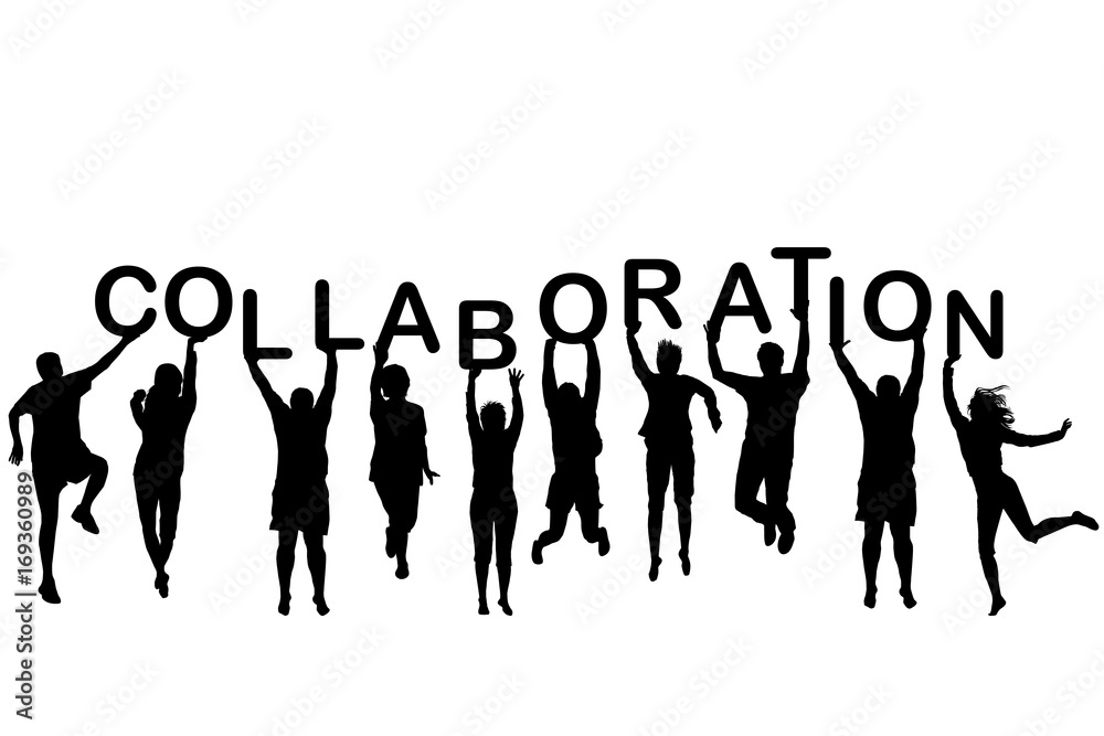 People silhouettes holding letter with word Collaboration