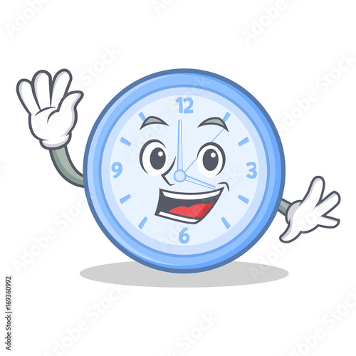 Waving clock character cartoon style