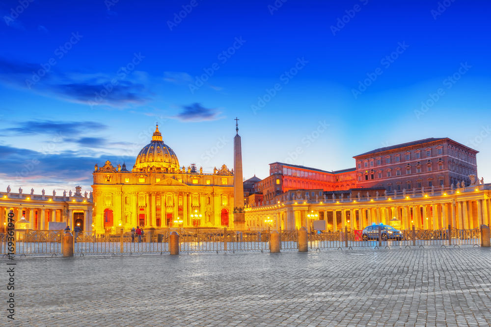 St. Peter's Square and St. Peter's Basilica, Vatican City in the evening time.Italy.