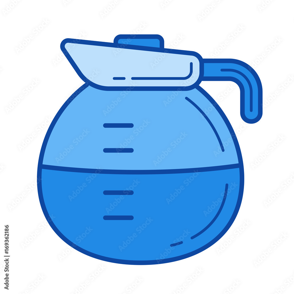 Coffee pot vector line icon isolated on white background. Coffee pot line icon for infographic, website or app. Blue icon designed on a grid system. Coffee pot vector line icon isolated on white background. Coffee pot line icon for infographic, website or app. Blue icon designed on a grid system.