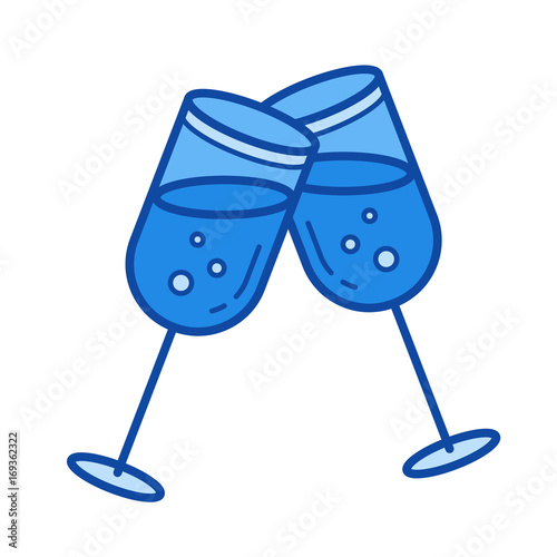 Wedding glasses vector line icon isolated on white background. Wedding glasses line icon for infographic, website or app. Blue icon designed on a grid system.