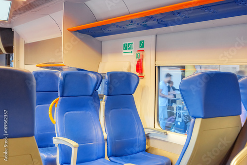 Interior of the high-speed train stand on railways stantion in Rome railways -Termini.