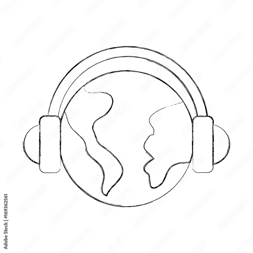 world planet with earphones device isolated icon vector illustration design world planet with earphones device isolated icon vector illustration design