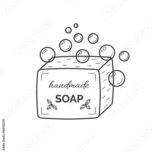 Vector thin line icon of natural organic handmade soap