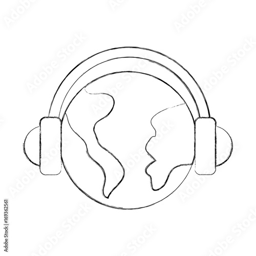 world planet with earphones device isolated icon vector illustration design