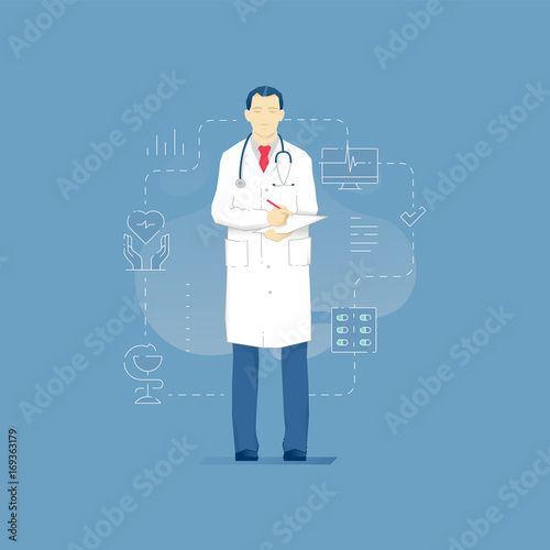 Smiling medic man with clopboard photo