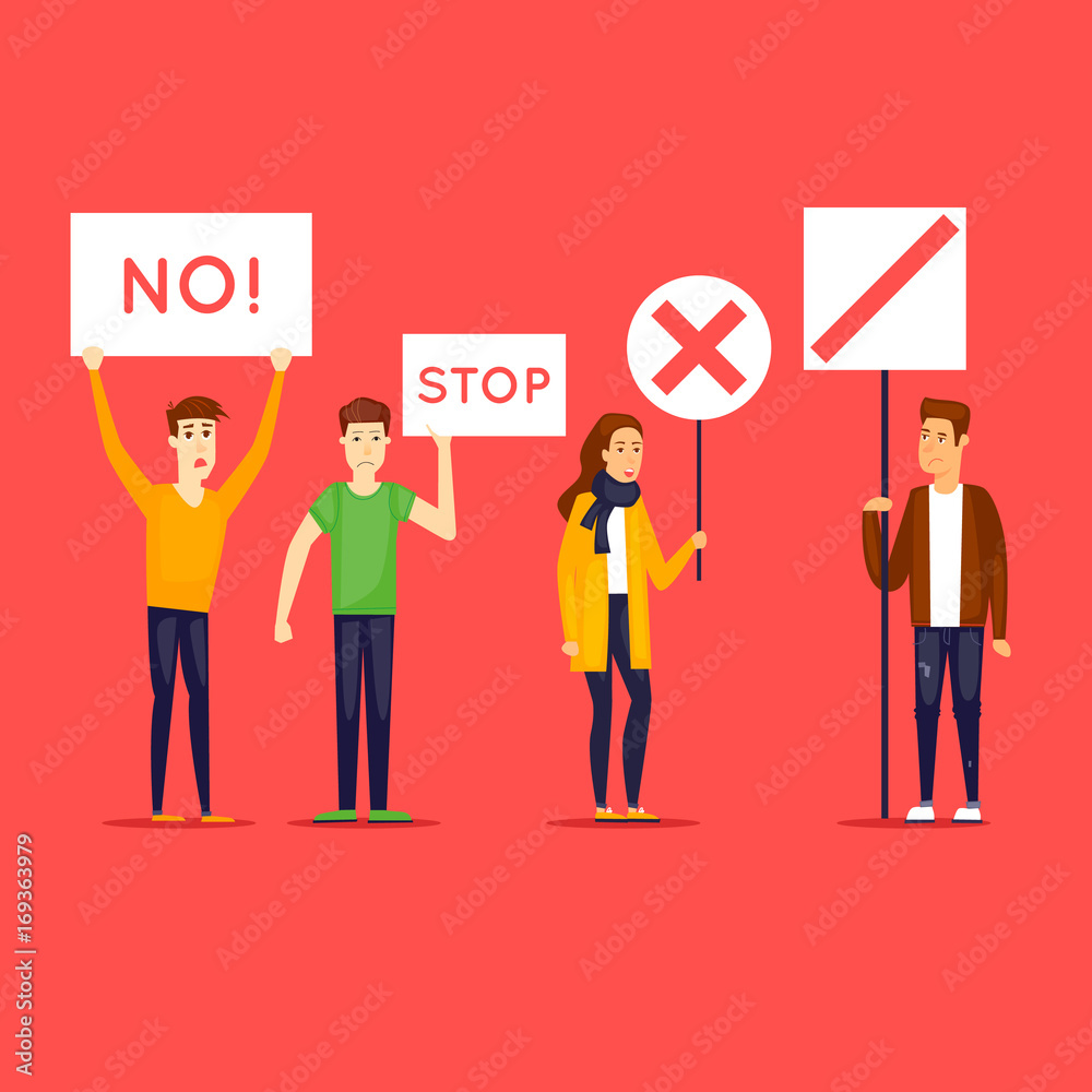 Fototapeta premium Strike, protest, riot, rally. Flat design vector illustration.