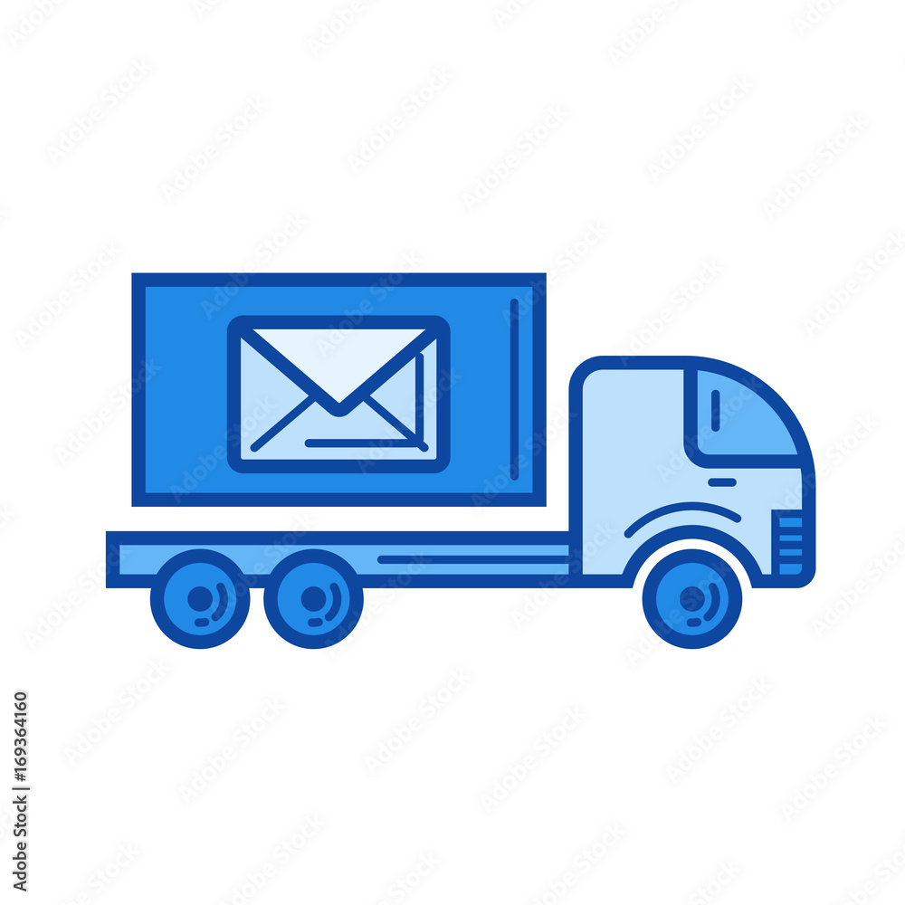 Post car vector line icon isolated on white background. Post car line icon for infographic, website or app. Blue icon designed on a grid system. Post car vector line icon isolated on white background. Post car line icon for infographic, website or app. Blue icon designed on a grid system.