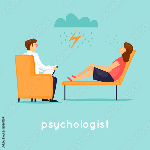 Psychologist at the reception. Flat vector illustration in cartoon style.