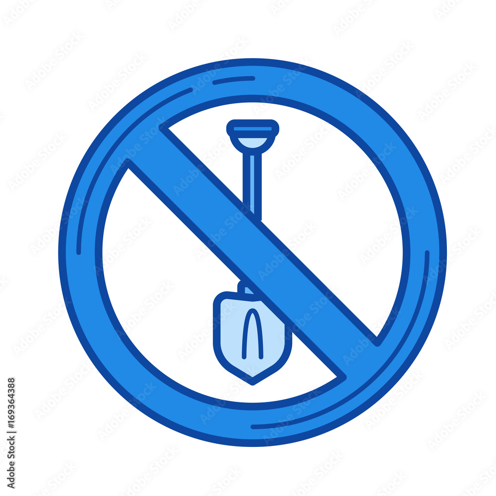 No digging sign vector line icon isolated on white background. No digging sign line icon for infographic, website or app. Blue icon designed on a grid system.