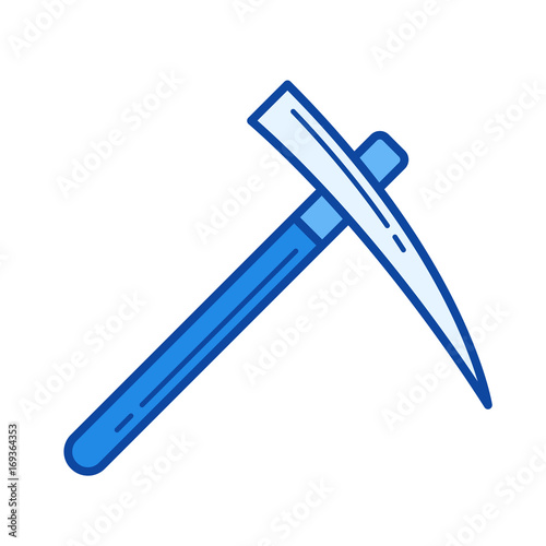 Pick axe vector line icon isolated on white background. Pick axe line icon for infographic, website or app. Blue icon designed on a grid system.