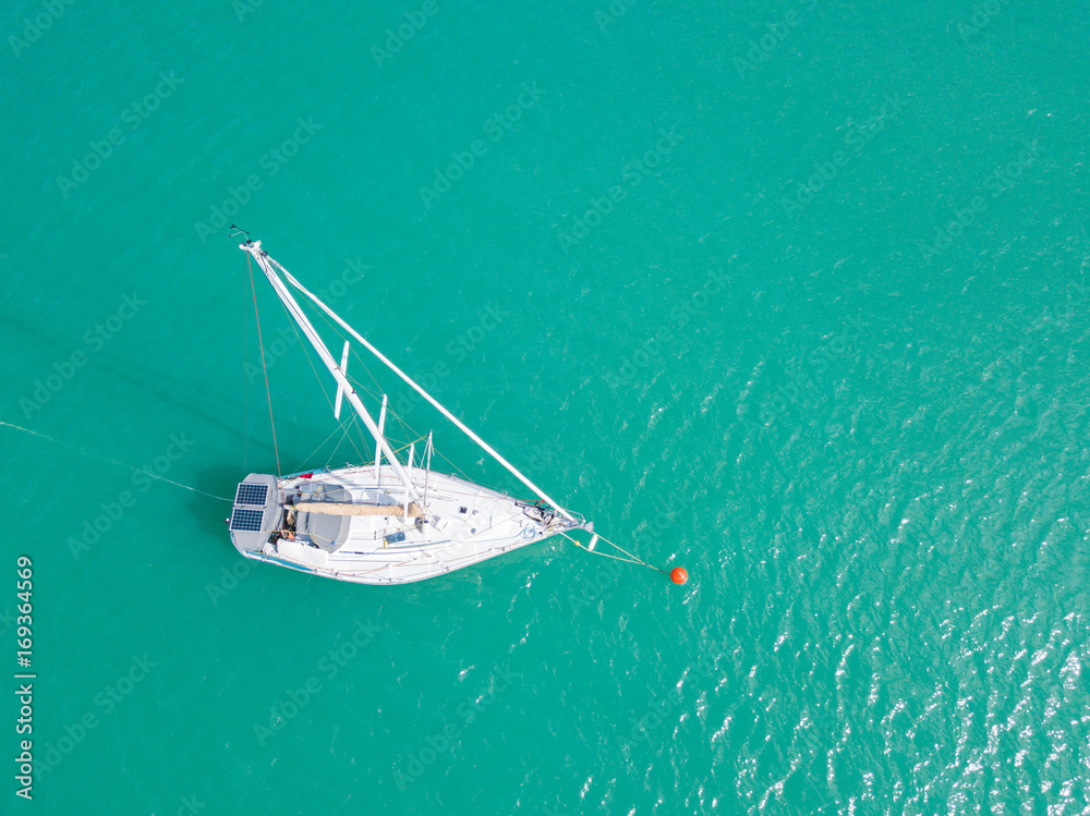 Fototapeta premium Aerial view or top view of tropical island with boat, Phuket island