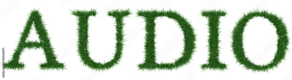 Audio - 3D rendering fresh Grass letters isolated on whhite background. Audio - 3D rendering fresh Grass letters isolated on whhite background.