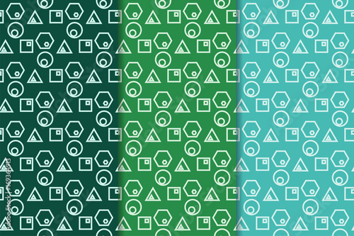 Geometric set of green seamless patterns for design