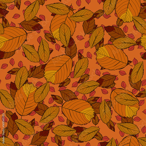 Seamless vector pattern with red  orange and yellow autumn leaves.