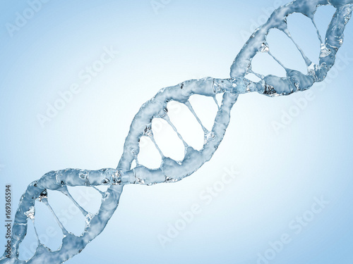 Close up of a diagonal DNA Chain of water. 3D rendering