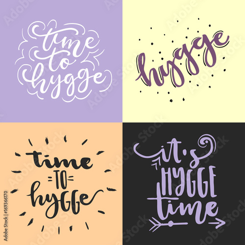Vector hand drawn trendy lettering in pastel colors on theme of hygge lifestyle.