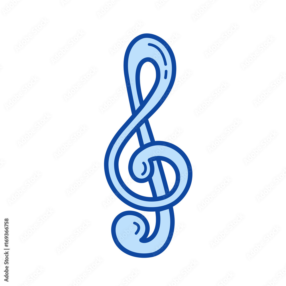 Treble clef vector line icon isolated on white background. Treble clef line icon for infographic, website or app. Blue icon designed on a grid system. Treble clef vector line icon isolated on white background. Treble clef line icon for infographic, website or app. Blue icon designed on a grid system.