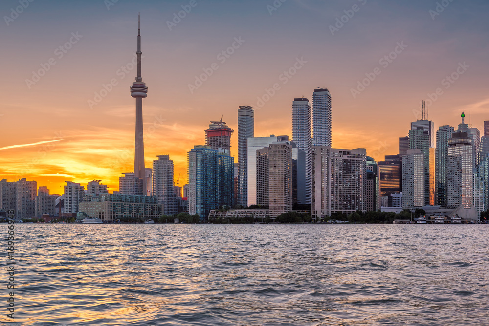 Toronto city skyline at beautiful sunset, Ontario, Canada.