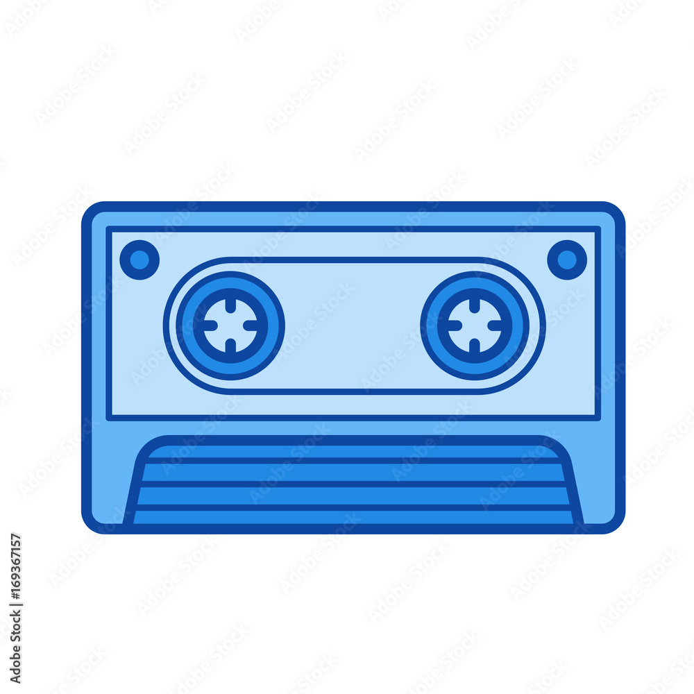Retro cassette vector line icon isolated on white background. Retro cassette line icon for infographic, website or app. Blue icon designed on a grid system. Retro cassette vector line icon isolated on white background. Retro cassette line icon for infographic, website or app. Blue icon designed on a grid system.