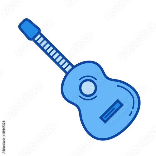 Acoustic guitar vector line icon isolated on white background. Acoustic guitar line icon for infographic, website or app. Blue icon designed on a grid system.