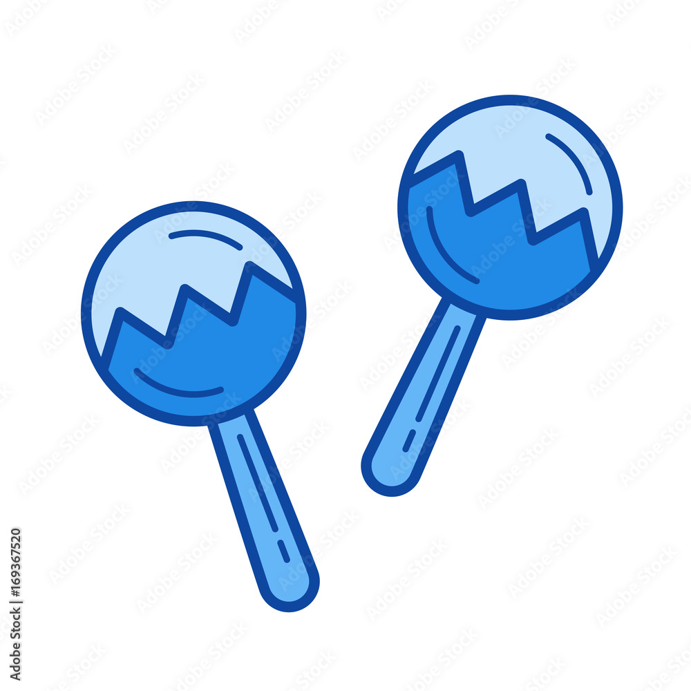 Maracas vector line icon isolated on white background. Maracas line icon for infographic, website or app. Blue icon designed on a grid system. Maracas vector line icon isolated on white background. Maracas line icon for infographic, website or app. Blue icon designed on a grid system.
