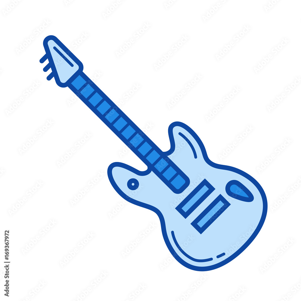 Rock guitar vector line icon isolated on white background. Rock guitar line icon for infographic, website or app. Blue icon designed on a grid system. Rock guitar vector line icon isolated on white background. Rock guitar line icon for infographic, website or app. Blue icon designed on a grid system.