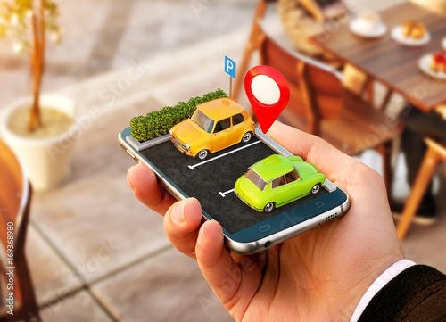 Smartphone application for online searching free parking place on the map Fototapet