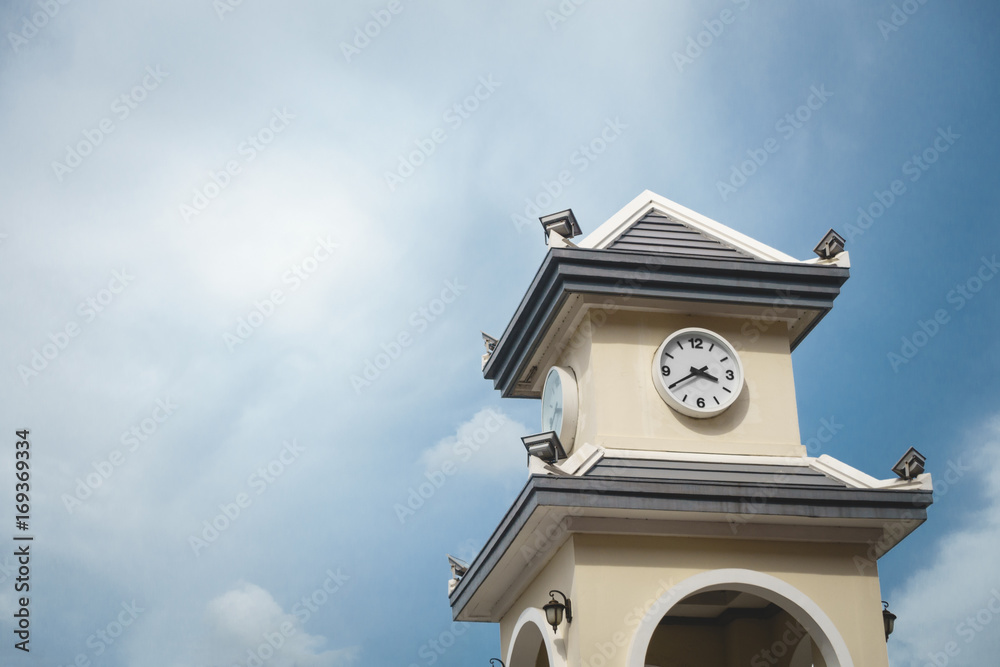 clock tower asian style with blue sky background, bangkok, thailand clock tower asian style with blue sky background, bangkok, thailand